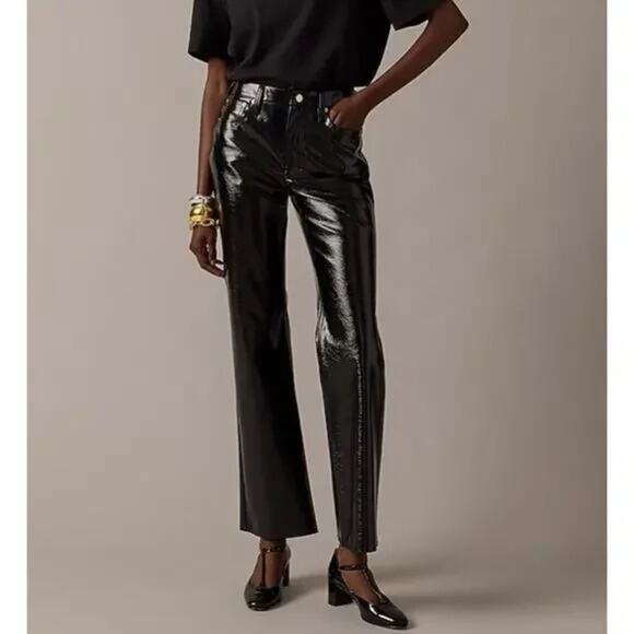 NWT J. Crew Collection Demi Boot Pant Black Faux Patent Leather Size 30